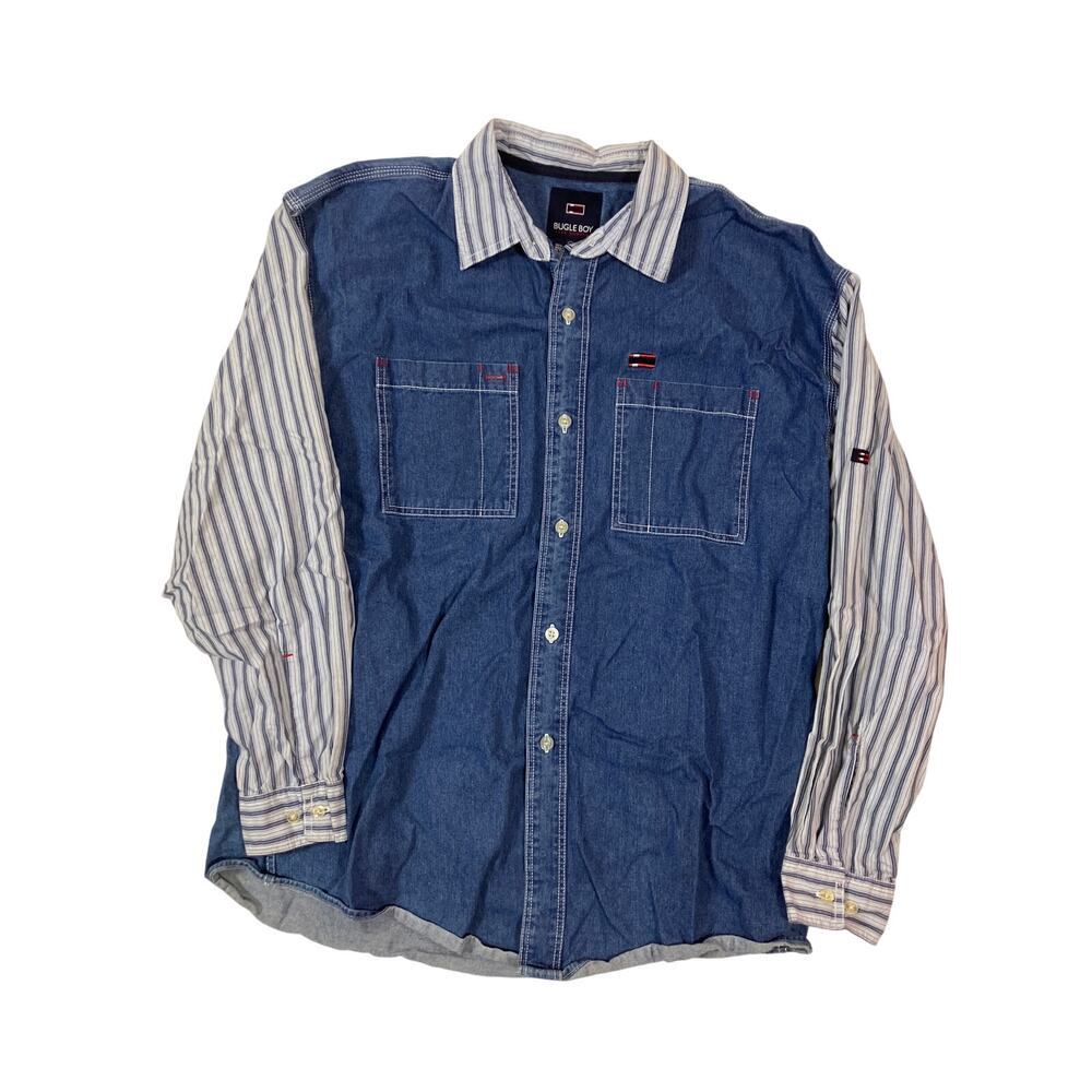 Vintage Bugle Boy Denim Shirt Men's Large Long Sleeves 100% Cotton 90's y2k